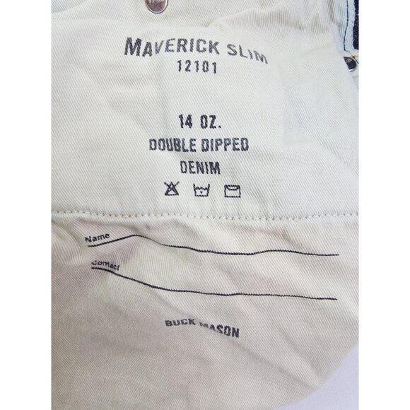 Buck Mason Size 34x34 Maverick Slim Button Fly Blue Double Dipped Denim Jeans - Picture 5 of 13